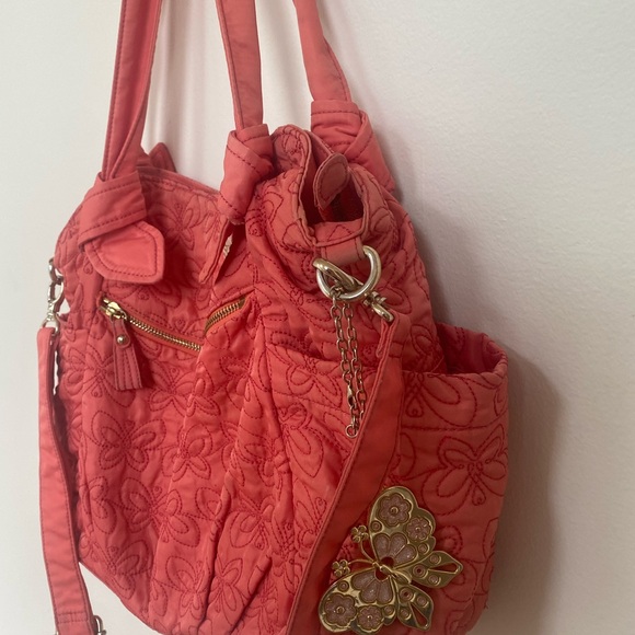 Vintage Pink Anna Sui Quilted Purse with Butterfly Keychain - Picture 2 of 9